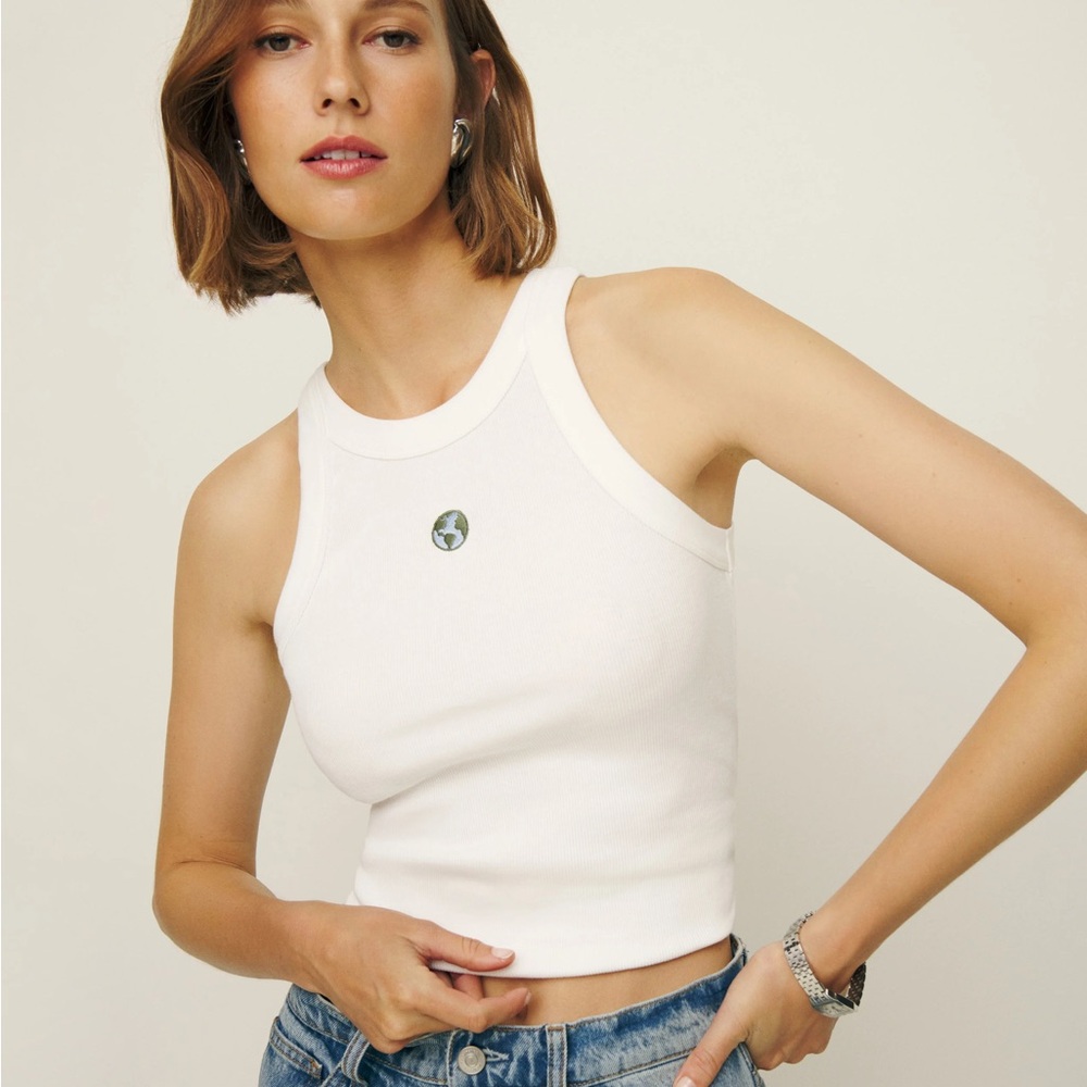 Reformation Tasha Tank in Earth Embroidery